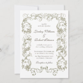 Invitación Elegante Boda Floral Ornata Vintage Beige Blanco