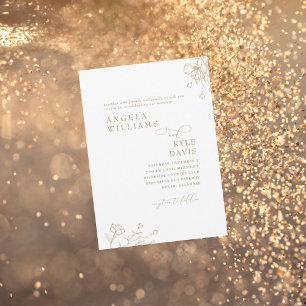 Invitación Elegante Boda Floral Oro y Blanco Sin Padres