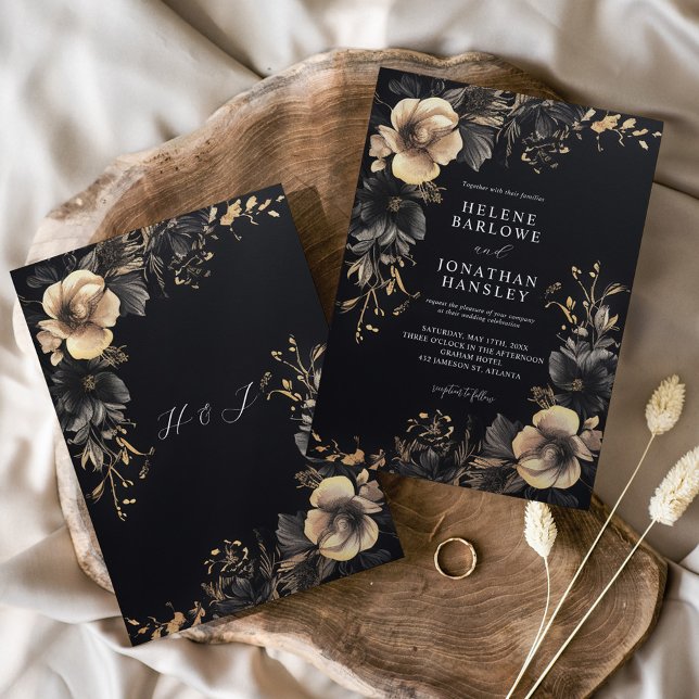 Invitación Elegante Boda floral oscuro Moody gótico (Floral Dark Moody Gothic Wedding Invitation)
