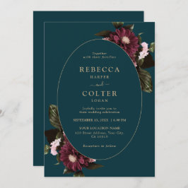Invitación Elegante Boda floral oscuro Verde azulado de Borgo