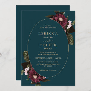 Invitación Elegante Boda floral oscuro Verde azulado de Borgo