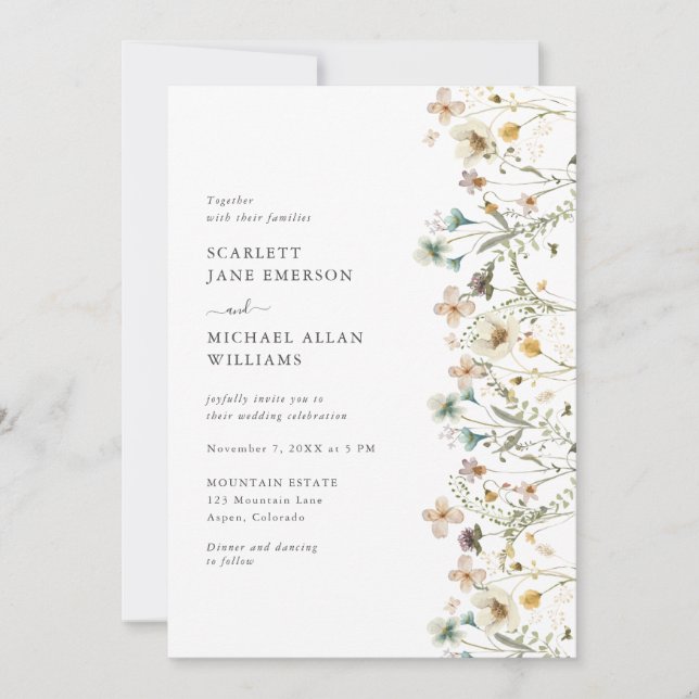 Invitación Elegante Boda Floral Pastel (Anverso)