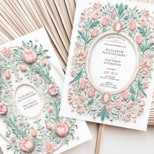 Invitación Elegante Boda Floral Pastel Faux Papercut