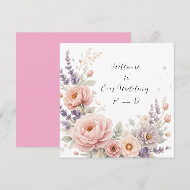 Invitación Elegante Boda floral Pegatina de bienvenida con Pe (Anverso / Reverso)