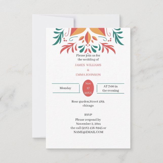Invitación Elegante Boda floral personalizada (Anverso)