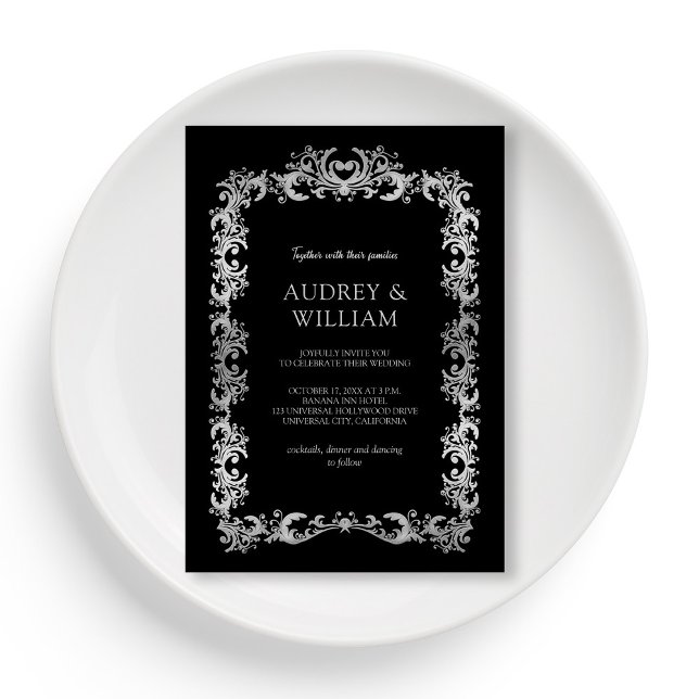 Invitación Elegante Boda floral plateado personalizado (Personalized Elegant Silver Floral Wedding Invitation)
