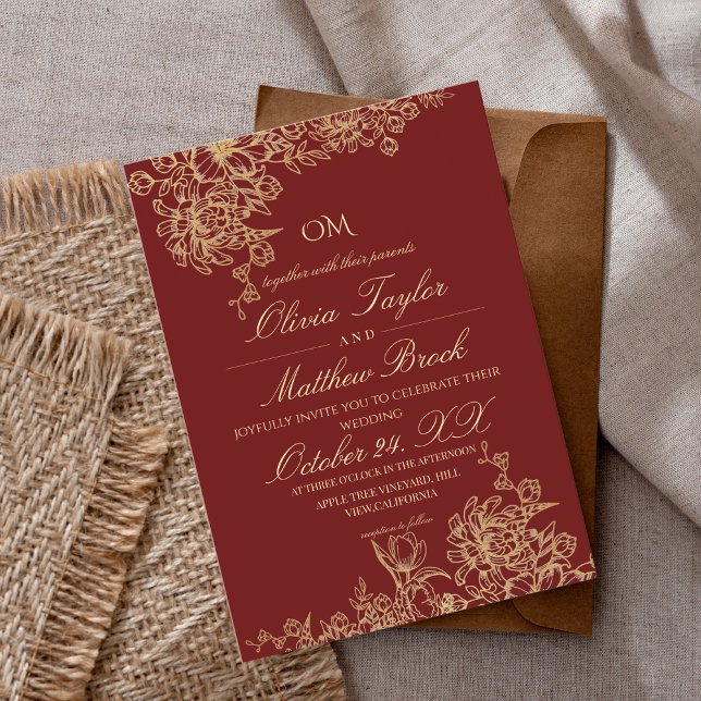 Invitación Elegante Boda floral Red & Gold Garden (Subido por el creador)