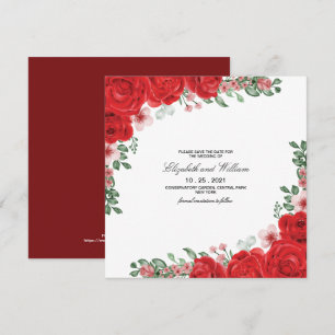 Invitación Elegante Boda Floral Roja Salven La Fecha Invitati
