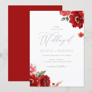 Invitación Elegante Boda Floral Rojo