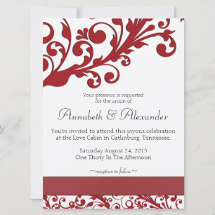 Invitación Elegante Boda Floral Rojo