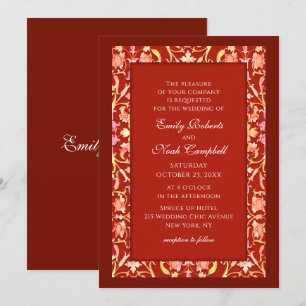 Invitación Elegante Boda floral rojo borgoña