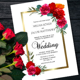 Invitación Elegante Boda floral rojo y dorado