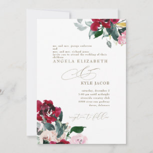 Invitación Elegante Boda Floral Rojo y Rosa de Ambos Padres