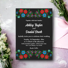 Invitación Elegante Boda Floral Romántica Blanco Y Negro