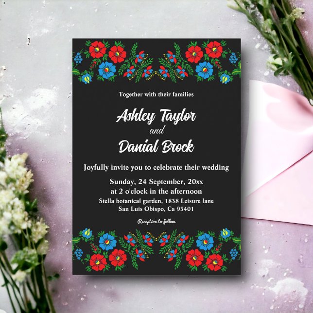 Invitación Elegante Boda Floral Romántica Blanco Y Negro (Subido por el creador)