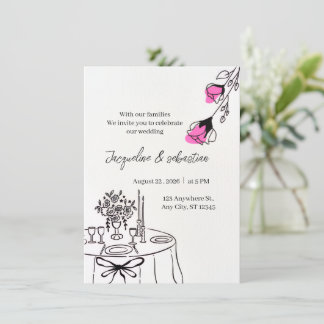 Invitación Elegante Boda Floral Rosa