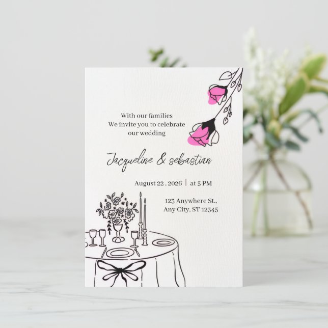 Invitación Elegante Boda Floral Rosa (Anverso de pie)