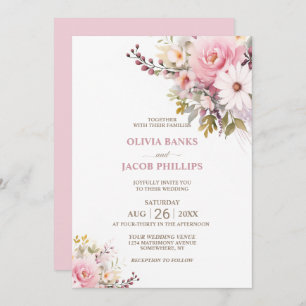 Invitación Elegante Boda floral rosa
