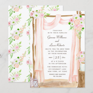 Invitación Elegante Boda floral rosa acuarela exterior