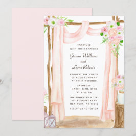 Invitación Elegante Boda floral rosa acuarela exterior