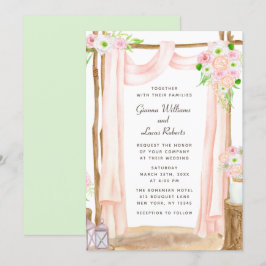 Invitación Elegante Boda floral rosa acuarela exterior