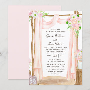 Invitación Elegante Boda floral rosa acuarela exterior
