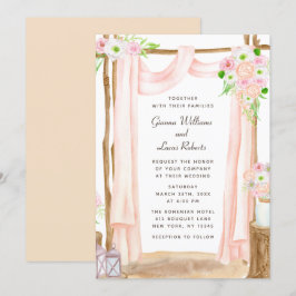 Invitación Elegante Boda floral rosa acuarela exterior