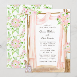 Invitación Elegante Boda floral rosa acuarela exterior