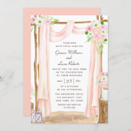 Invitación Elegante Boda floral rosa acuarela exterior