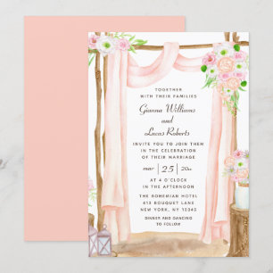 Invitación Elegante Boda floral rosa acuarela exterior