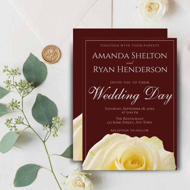 Invitación Elegante Boda floral rosa amarillo borgoña (Subido por el creador)