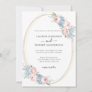Invitación Elegante Boda floral rosa azul