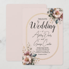 Invitación Elegante boda floral rosa, azul y crema