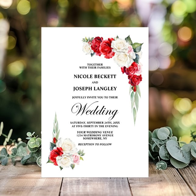 Invitación Elegante Boda Floral Rosa Blanca Rojo (Subido por el creador)