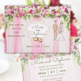 Invitación Elegante Boda floral rosa brillante