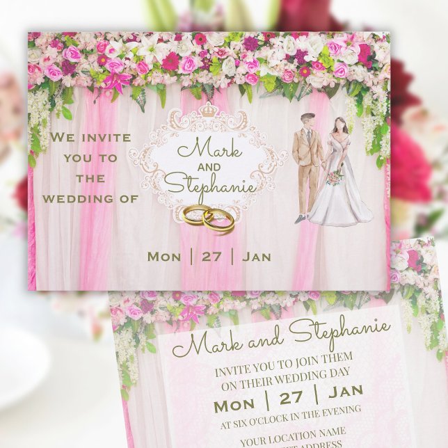 Invitación Elegante Boda floral rosa brillante (Subido por el creador)
