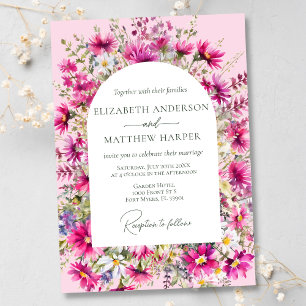 Invitación Elegante Boda floral rosa brillante de flores silv