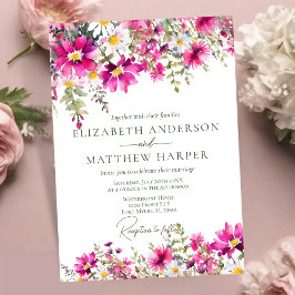 Invitación Elegante Boda floral rosa brillante de flores silv