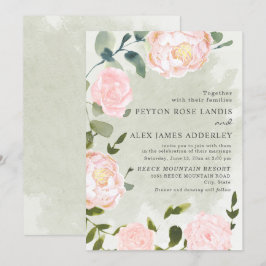 Invitación Elegante Boda Floral Rosa Claro de Primavera