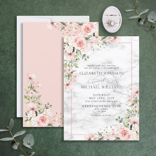 Invitación Elegante Boda floral rosa de color verde de Rubor