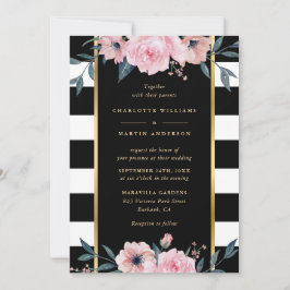 Invitación Elegante Boda floral rosa de franja negra