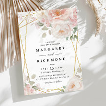 Elegante Boda Floral Rosa Dorado Geométrico