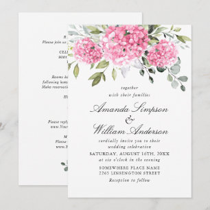 Invitación Elegante Boda floral rosa Hydrangea Floral todo en