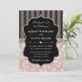 Invitación Elegante Boda Floral Rosa Marco Negro