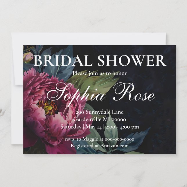 Invitación Elegante Boda floral rosa oscuro  de novia (Anverso)