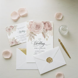 Invitación Elegante Boda Floral Rosa Polvorienta con Verdor