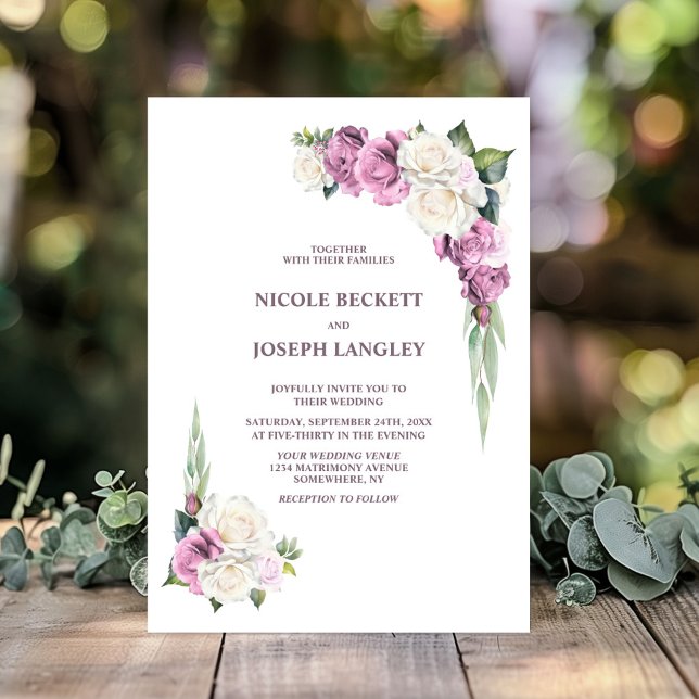 Invitación Elegante Boda floral rosa rosa blanco (Subido por el creador)