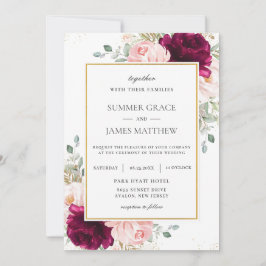 Invitación Elegante Boda floral rosa rosa de frambuesa Rubor