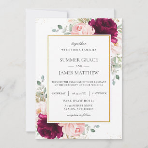 Invitación Elegante Boda floral rosa rosa de frambuesa Rubor