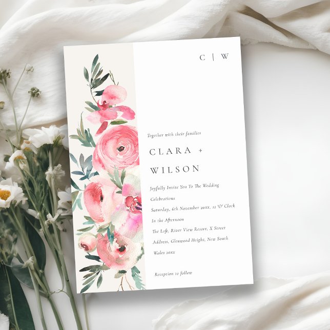Invitación Elegante Boda floral rosa rosa orquídea acuática (Subido por el creador)